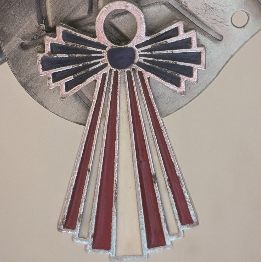 Vintage Angel Pin Red, White, Blue, Silver Tone